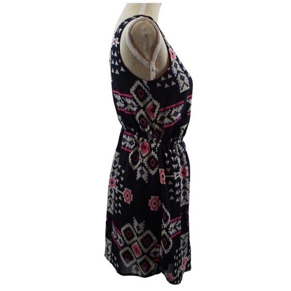 BeBop Slip Lined Elastic Waist Round Neck Sleeveless Aztec Print Dress - Small - Picture 9 of 12